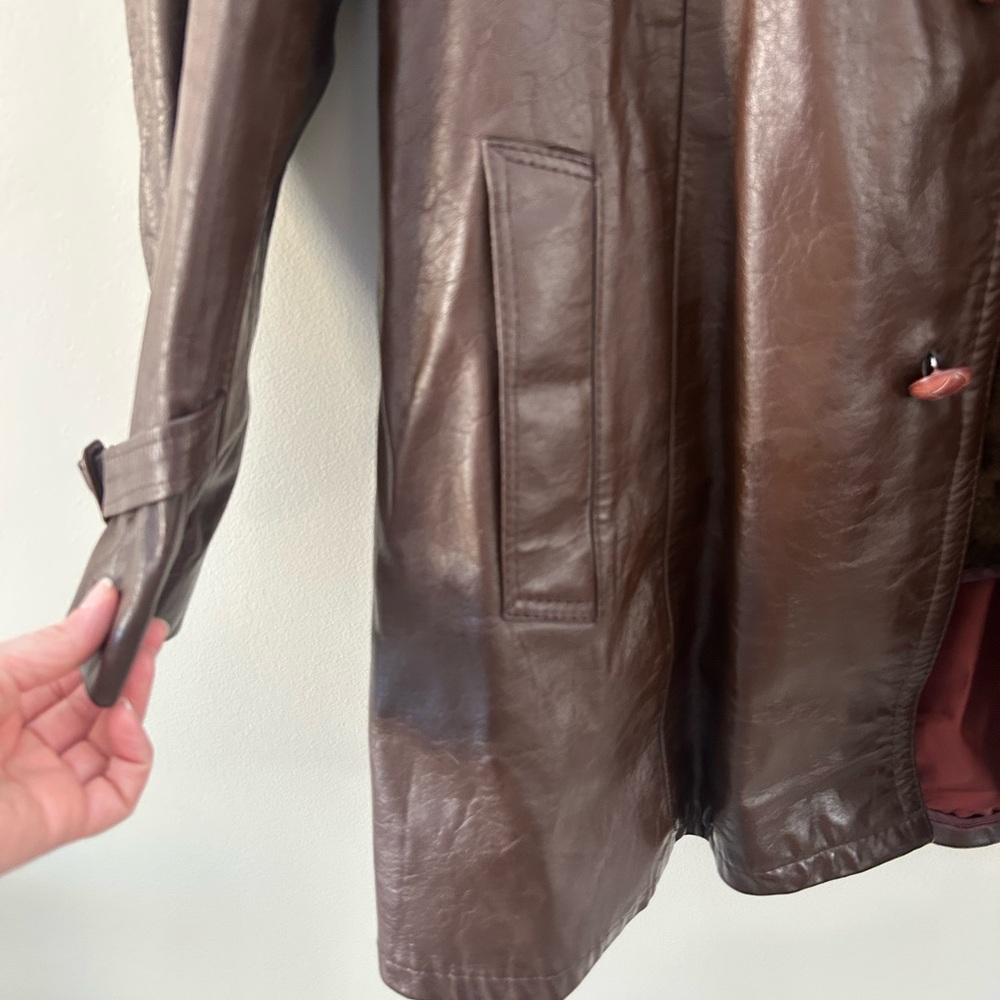 Sears Vintage Brown Leather Faux Shearling Removable Lining Notched Lapel Coat - Picture 8 of 9